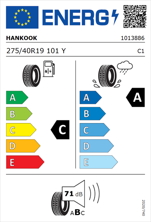Tyre Label for Hankook Ventus S1 evo2 SUV K117 275/40R19 101Y