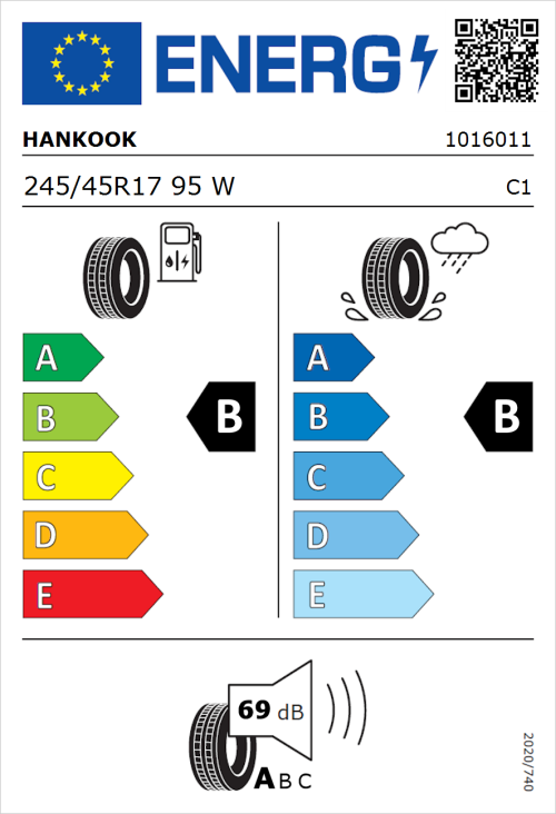 Tyre Label for Hankook Ventus S1 evo2 SUV K117 245/45R17 95W